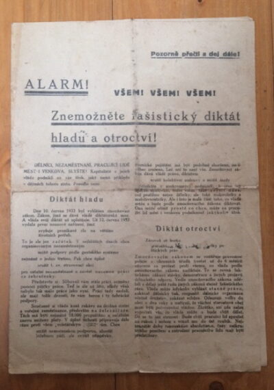 orig. komunistický leták 1933 /orig. communist leaflet 1933 – Alarm !