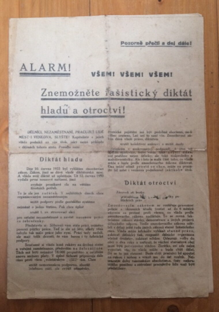 orig. komunistický leták 1933 /orig. communist leaflet 1933 – Alarm !