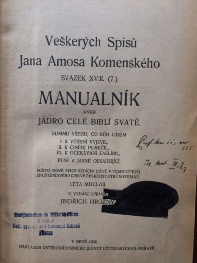 Veškerých Spisů Jana Amosa Komenského - svazek XVIII. – Manualník aneb Jádro celé Biblí svaté