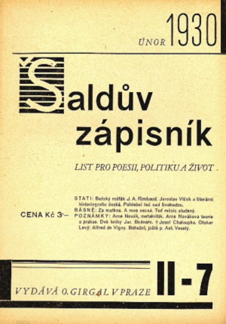 konvolut různých čísel – Šaldův zápisník