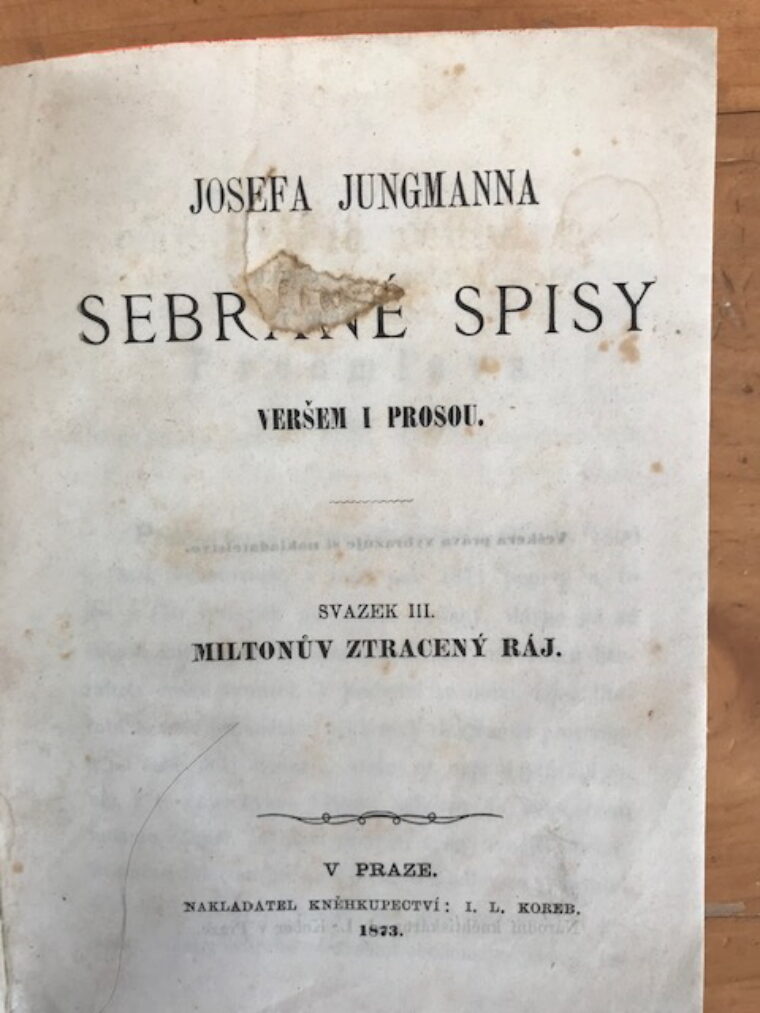 Miltonův Ztracený ráj – Sebrané spisy Josefa Jungmanna ( svazek III. )