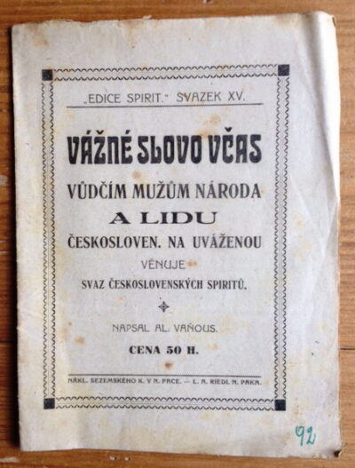 Vaňous Al. – Vážné slovo včas vůdčím mužům národa a lidu