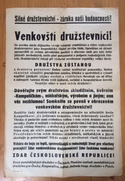 komunistický propagandistický plakát – Venkovští družstevníci !