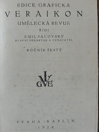 Zrzavý J. - Kroha J. - Adámek R. a další – Veraikon 1920 + ručně psaný dopis Jan Zrzavý