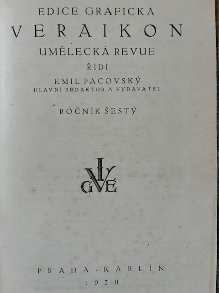 Zrzavý J. - Kroha J. - Adámek R. a další – Veraikon 1920 + ručně psaný dopis Jan Zrzavý